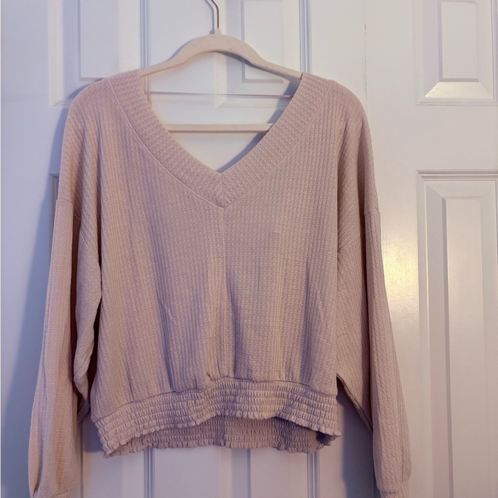 Soft V-Neck Waffle Knit Top